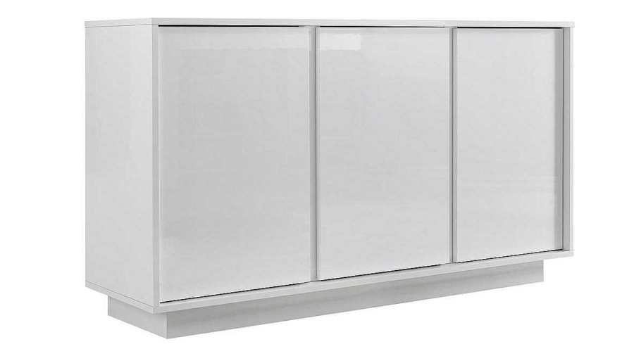 Rangement Miliboo | Buffet Design Blanc Laqu Brillant 3 Portes L138 Cm Como