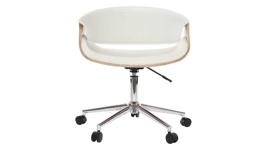 Chaise & Tabouret Miliboo | Chaise De Bureau Roulettes Design Blanc, Bois Clair Et Acier Chrom Aramis