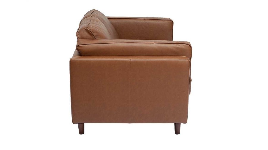 Canap & Fauteuil Miliboo Canap Cuir | Canap Vintage 2 Places Cuir Marron Et Bois Fonc Bradley