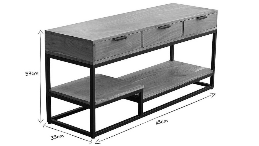 Rangement Miliboo Meuble Tv Design | Meuble Tv En Bois Massif Et M Tal Noir L115 Cm Warren