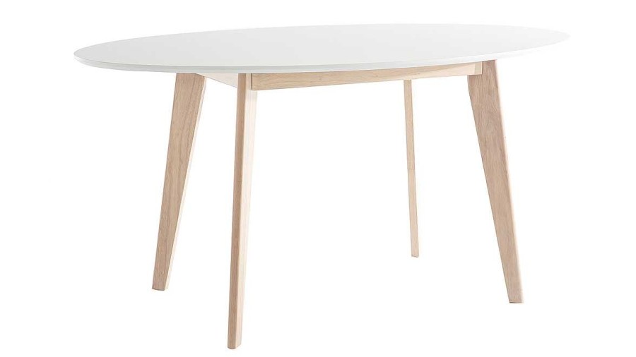 Table Miliboo Table Manger Fixe | Table Scandinave Ovale Blanche Et Bois Clair L150 Cm Leena