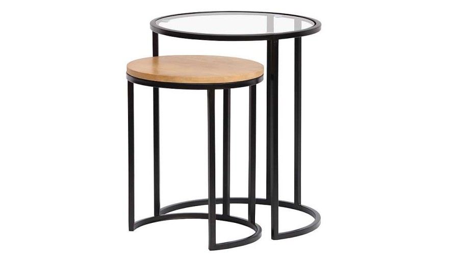 Table Miliboo | Tables D'Appoint Gigognes En Verre Tremp Et Bois Manguier Massif Tahl