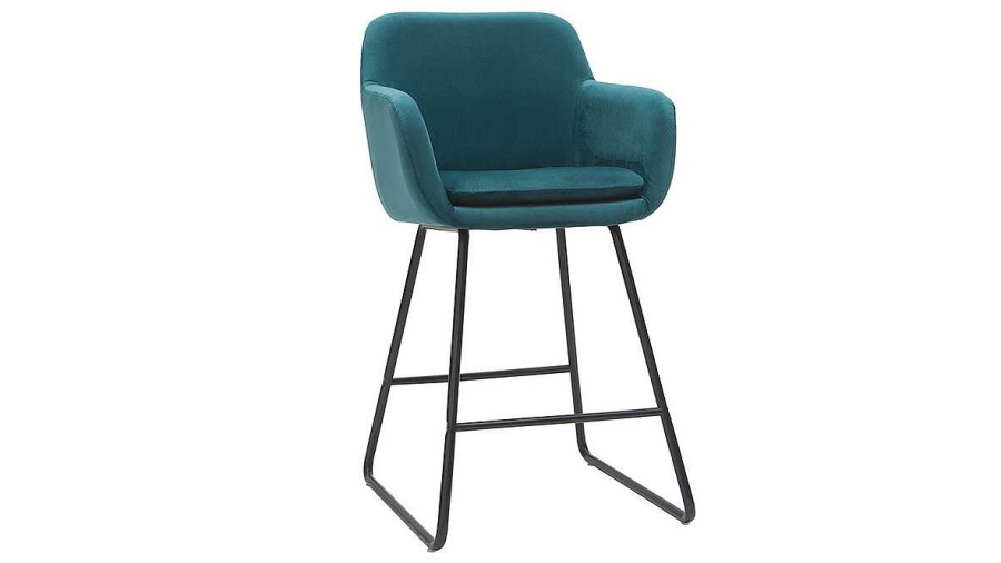 Chaise & Tabouret Miliboo Tabouret De Bar | Tabourets De Bar En Velours Bleu P Trole H65 Cm (Lot De 2) Amika