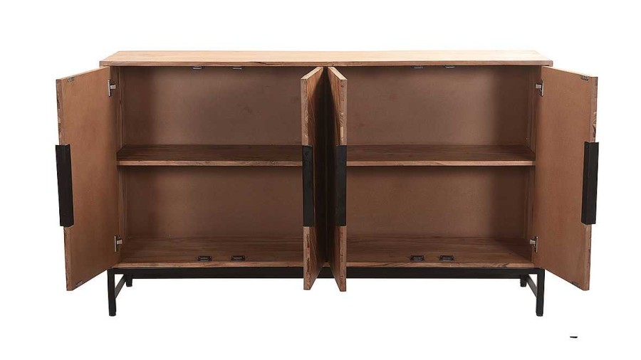 Rangement Miliboo | Buffet Motifs Chevrons En Bois Massif Et M Tal Noir 4 Portes L160 Cm Stick