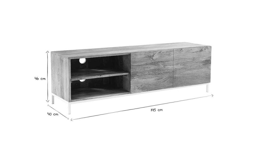 Rangement Miliboo Meuble Tv Design | Meuble Tv En Bois Manguier Massif Et M Tal Blanc 145Cm Boho