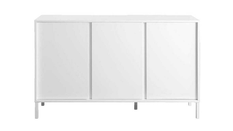 Rangement Miliboo | Buffet Design Blanc Laqu Brillant Et M Tal 3 Portes L137 Cm Miky