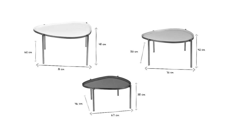 Table Miliboo | Tables Basses Gigognes Laqu Es Blanc, Gris Et Dor (Lot De 3) Zuria