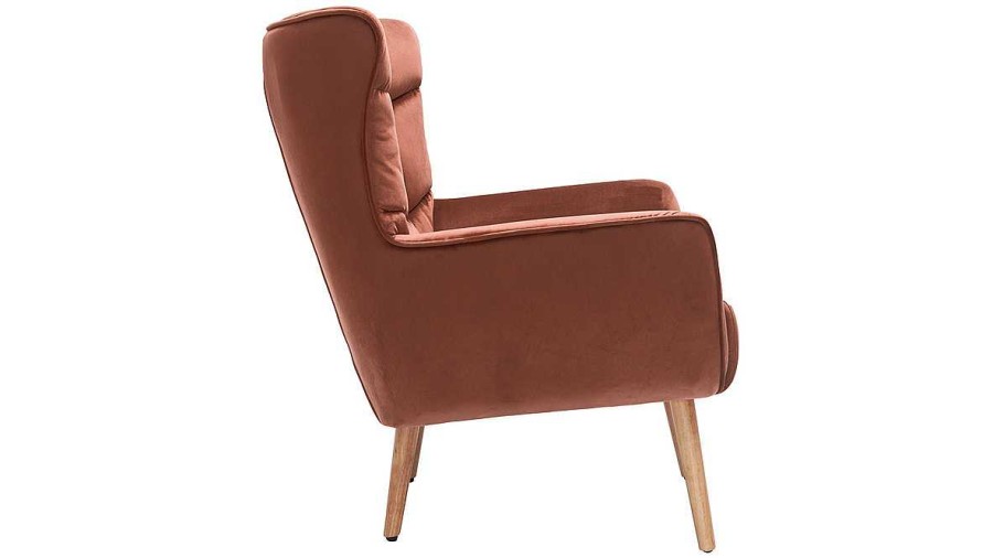 Canap & Fauteuil Miliboo Fauteuil Design | Fauteuil Scandinave En Tissu Velours Rouge Tomette Et Bois Clair Avery