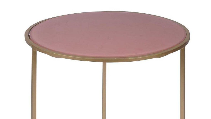 Table Miliboo | Tables D'Appoint Gigognes En Verre Teint Rose Et M Tal Dor (Lot De 2) Jane