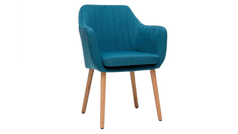 Canap & Fauteuil Miliboo Fauteuil Design | Chaise Scandinave En Tissu Bleu Canard Et Bois Clair Aleyna