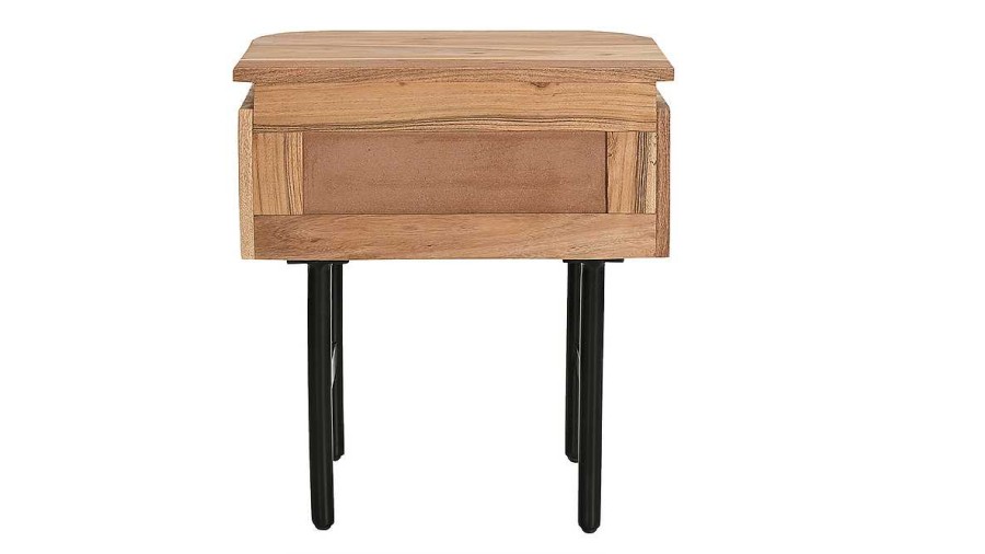 Chambre Miliboo | Table De Chevet En Bois Massif Et M Tal Noir Avec Tiroir L45 Cm Napoli