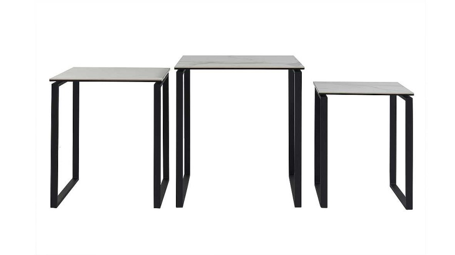 Table Miliboo | Tables Basses Gigognes Design En C Ramique Effet Marbre Blanc Et M Tal Noir (Lot De 3) Stresa