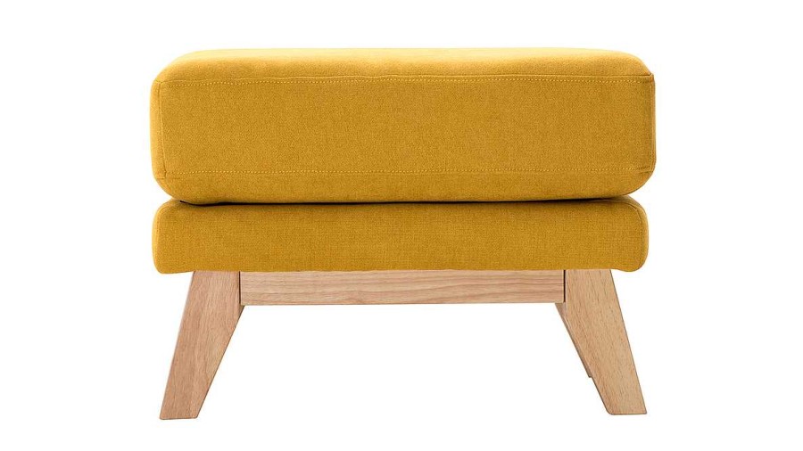 Canap & Fauteuil Miliboo | Pouf Repose-Pieds D Houssable Scandinave En Tissu Effet Velours Jaune Moutarde Et Bois Clair Oslo