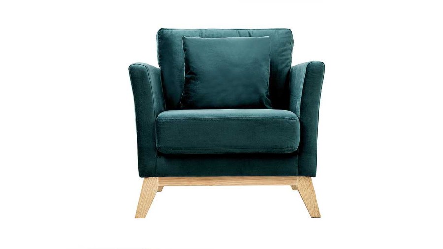 Canap & Fauteuil Miliboo Fauteuil Design | Fauteuil Scandinave D Houssable En Tissu Velours Bleu P Trole Et Bois Clair Oslo