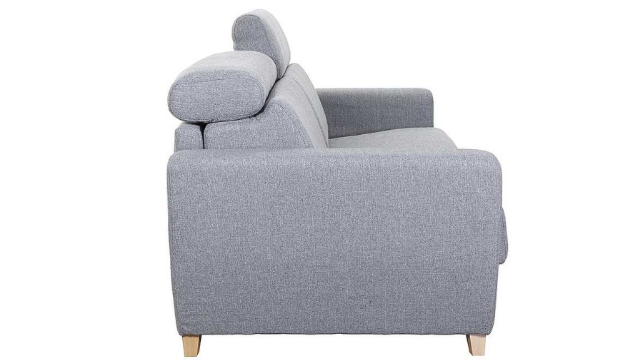 Canap & Fauteuil Miliboo Canap Convertible | Canap Convertible Avec T Ti Res Ajustables 3 Places En Tissu Gris Et Bois Clair Avec Matelas 12 Cm Goya