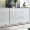 Rangement Miliboo | Buffet Design Blanc Laqu Brillant 4 Portes 3 Tiroirs L210 Cm Como