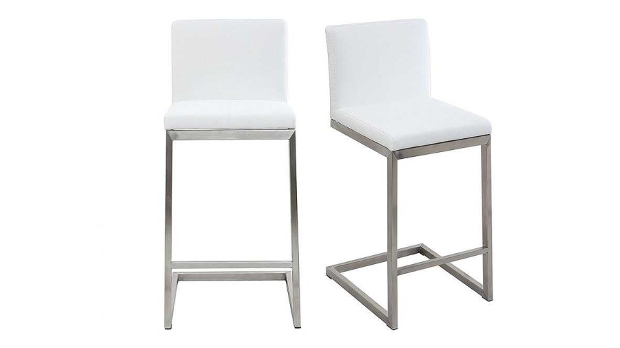 Chaise & Tabouret Miliboo Tabouret De Bar | Tabourets De Bar Design Blancs Avec Pieds M Tal (Lot De 2) Stellar