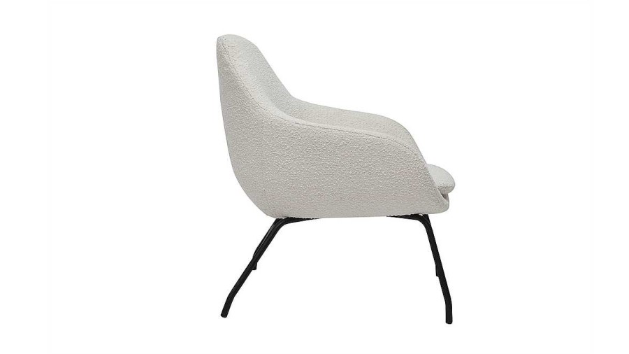 Canap & Fauteuil Miliboo Fauteuil Design | Fauteuil Design En Tissu Effet Laine Boucl E Blanc Cass Et M Tal Noir Mayne