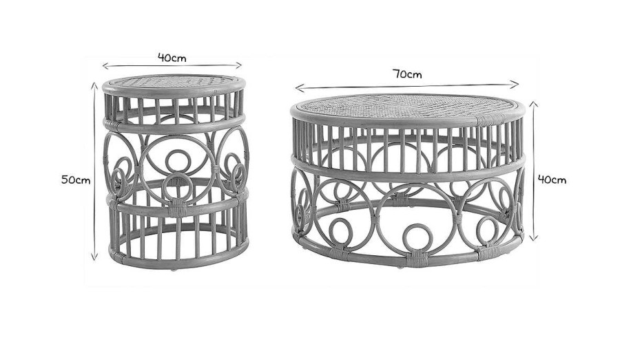 Table Miliboo | Tables Basses Rondes En Rotin Et Bambou D70 Cm Et D40 Cm (Lot De 2) Soraya