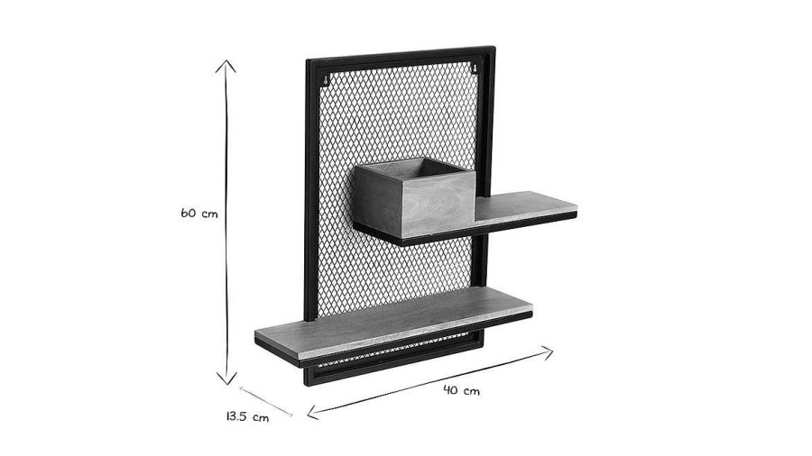 D Co Miliboo | Etag Re Murale Double En Bois Manguier Massif Et M Tal Noir L40 Cm Rack