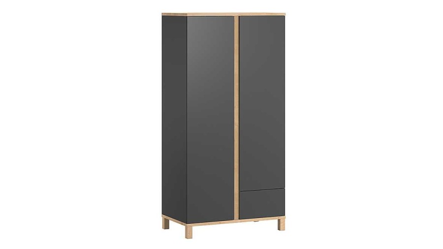 Chambre Miliboo | Armoire Scandinave Avec Penderie Et Tag Res Gris Anthracite Et Bois Clair L90 Cm Eilie