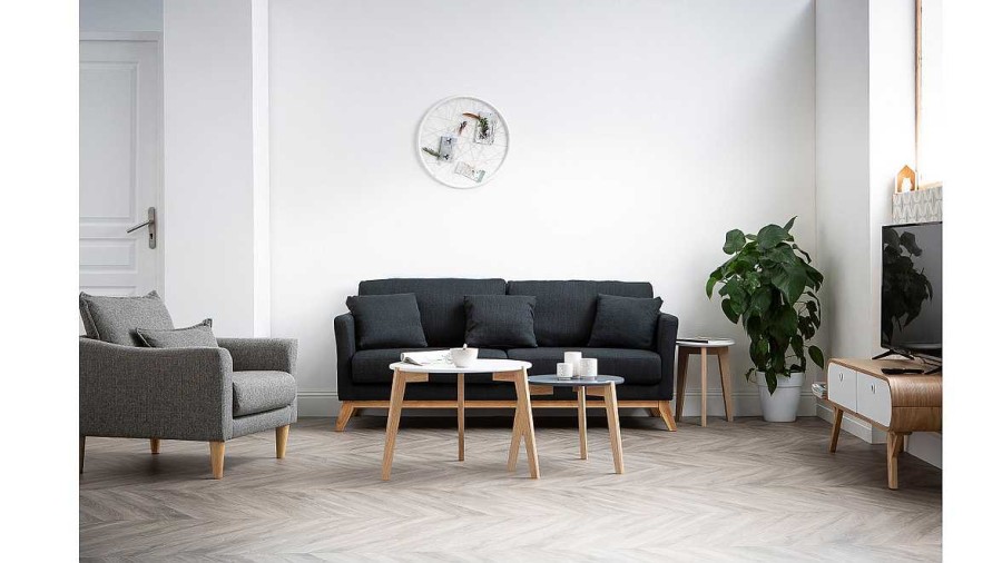 Canap & Fauteuil Miliboo Fauteuil Design | Fauteuil Scandinave En Tissu Gris Et Bois Clair Kate