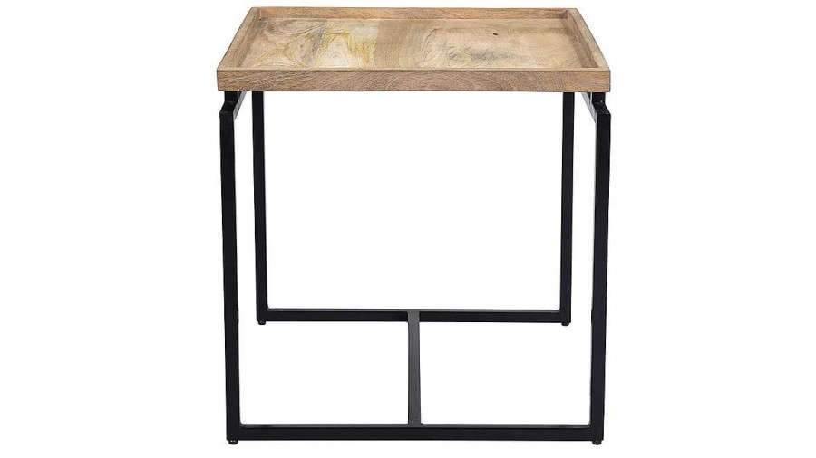 Table Miliboo | Table D'Appoint Carr E Bois Manguier Massif Et M Tal Noir L55 Cm Frame