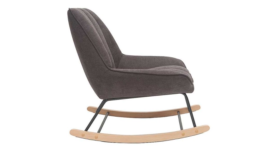 Canap & Fauteuil Miliboo Rocking Chair | Rocking Chair Design En Tissu Effet Velours Gris Fonc , M Tal Noir Et Bois Clair Billie