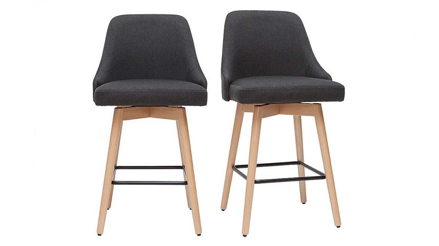 Chaise & Tabouret Miliboo Tabouret De Bar | Tabourets De Bar Scandinaves En Tissu Gris Fonc Et Bois H Tre Massif H65 Cm (Lot De 2) Hasta