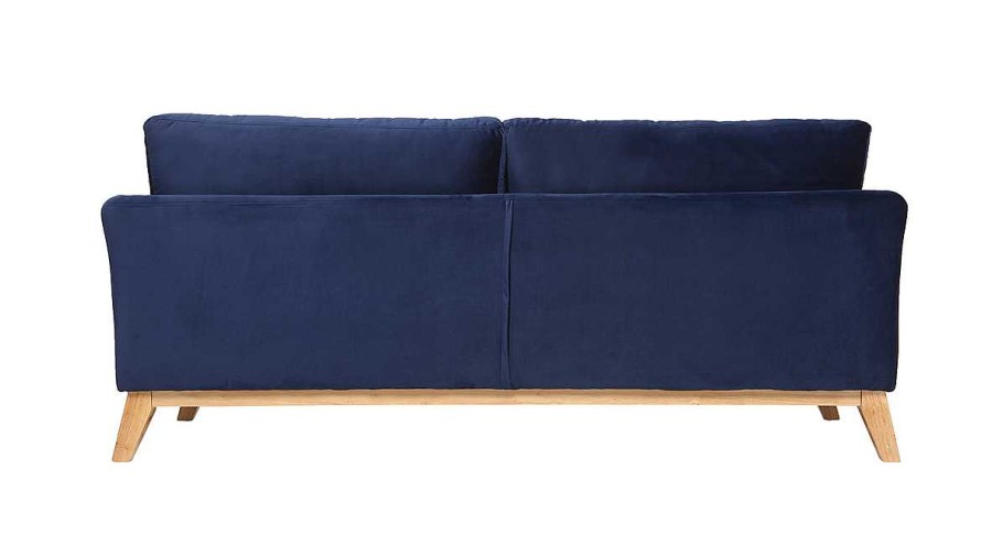 Canap & Fauteuil Miliboo Canap Design | Canap Scandinave D Houssable 3 Places En Tissu Velours Bleu Nuit Et Bois Clair Oslo