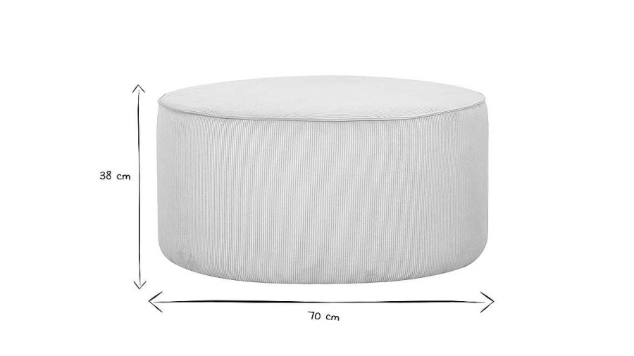 Canap & Fauteuil Miliboo | Pouf Rond En Tissu Velours C Tel Cru D70 Cm Louis