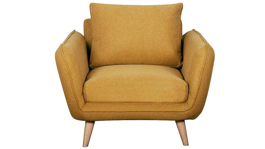 Canap & Fauteuil Miliboo Fauteuil Design | Fauteuil Scandinave En Tissu Jaune Cumin Et Bois Clair Creep