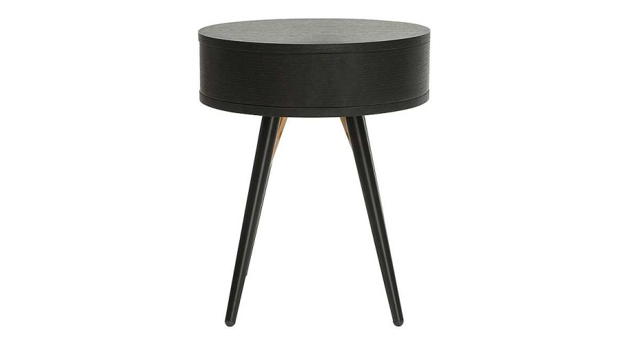 Chambre Miliboo | Table De Chevet Ronde Avec Tiroir Bois Et M Tal Noir D41 Cm Koral