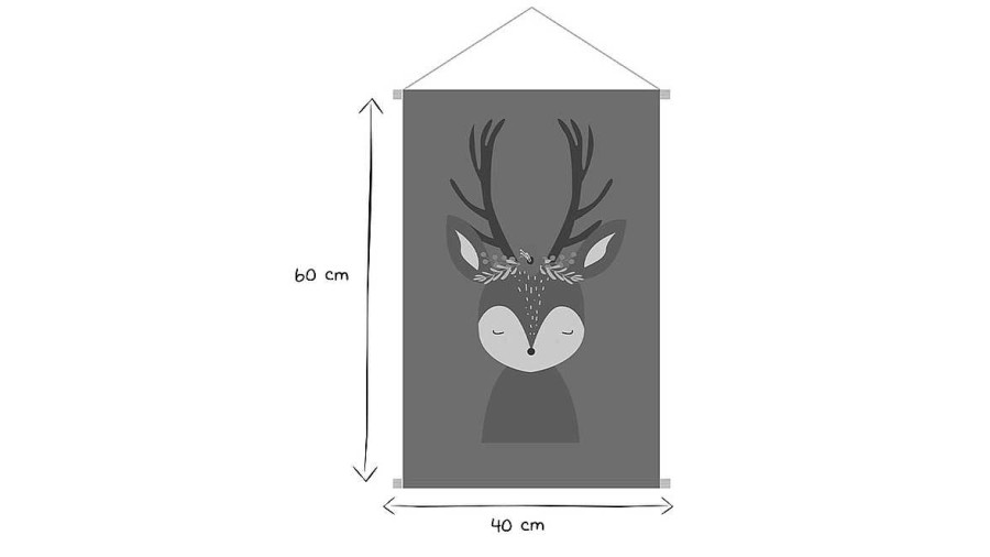 Enfant Miliboo | Kakemono Enfant Tableau En Toile Suspendue Illustration Biche L40 X H60Cm Lovely