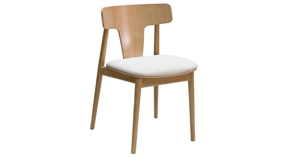 Chaise & Tabouret Miliboo Chaise Design | Chaises Scandinaves En Bois Clair Ch Ne Massif Et Tissu Effet Laine Boucl E Blanc Cass (Lot De 2) Louisa