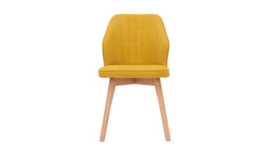 Chaise & Tabouret Miliboo Chaise Design | Chaises Design En Tissu Effet Velours Jaune Moutarde Et Bois Clair (Lot De 2) Fanette