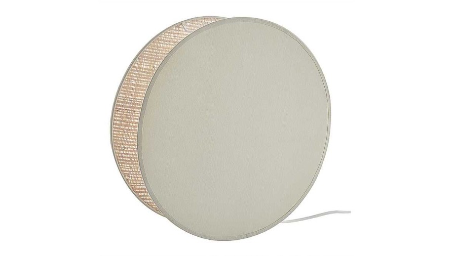 Luminaire Miliboo | Lampe Poser Ronde Bi-Mati Re En Tissu Vert Sauge Et Rabane Naturelle D35 Cm Verso