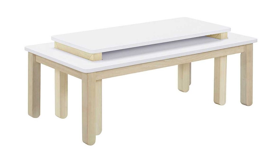 Table Miliboo | Table Basse Scandinave Avec Banc Int Gr Blanc Et Bois Clair L110 Cm Cybel