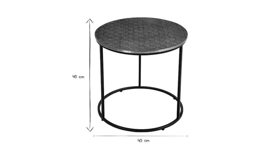 Table Miliboo | Table D'Appoint Ronde En Laiton Frapp Et M Tal Noir D45 Cm Floor