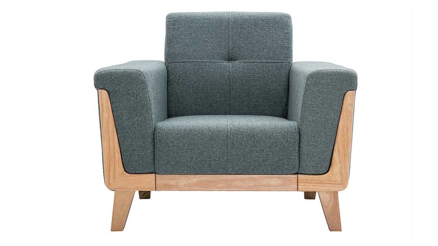 Canap & Fauteuil Miliboo Fauteuil Design | Fauteuil Scandinave En Tissu Vert De Gris Et Bois Clair Fjord