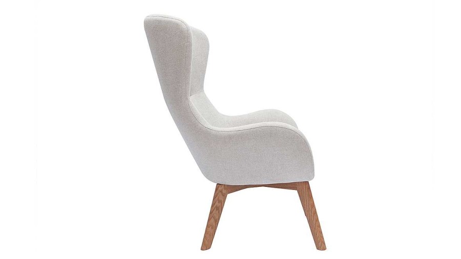 Canap & Fauteuil Miliboo Fauteuil Design | Fauteuil Scandinave En Tissu Effet Velours Textur Beige Et Bois Clair Eskua