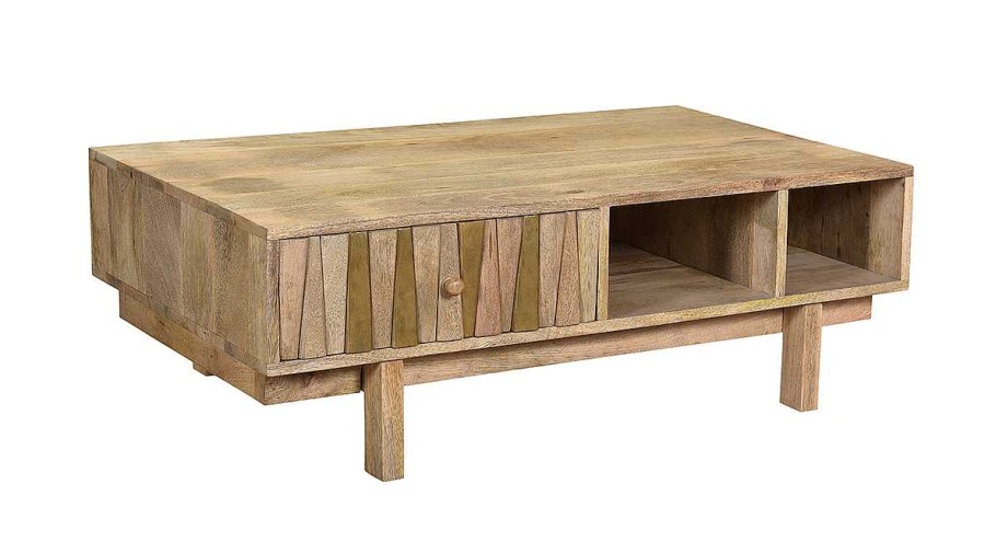 Table Miliboo | Table Basse Rectangulaire Avec Rangements Bois Manguier Massif Grav Et Laiton L100 Cm Zaika