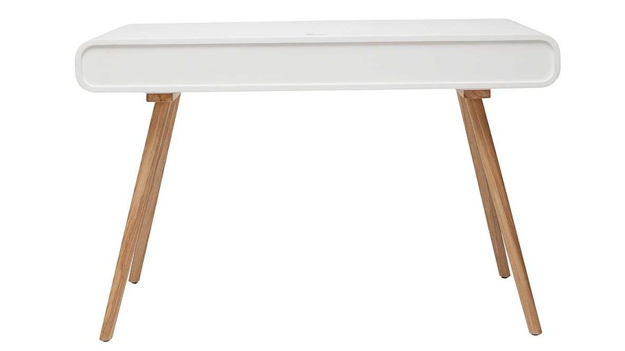 Bureau Miliboo Bureau Design | Bureau Avec Rangement Vintage Blanc, Cannage Et Bois Clair L120 Cm Olympe