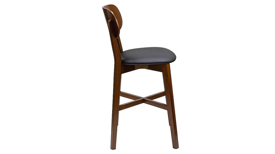 Chaise & Tabouret Miliboo Tabouret De Bar | Tabouret De Bar Noyer Et Assise Noire H65 Cm Lucia