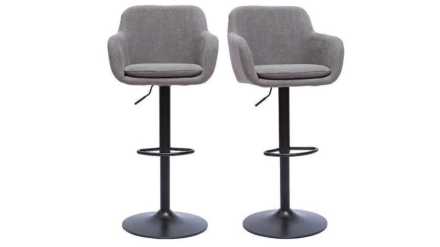 Chaise & Tabouret Miliboo Tabouret De Bar | Tabourets De Bar R Glables Tissu Effet Velours Gris Et M Tal (Lot De 2) Amika