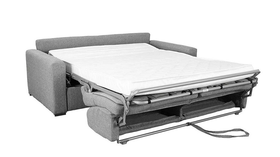 Canap & Fauteuil Miliboo Canap Design | Canap Convertible 3 Places En Tissu Gris Clair Avec Matelas 12 Cm Dome