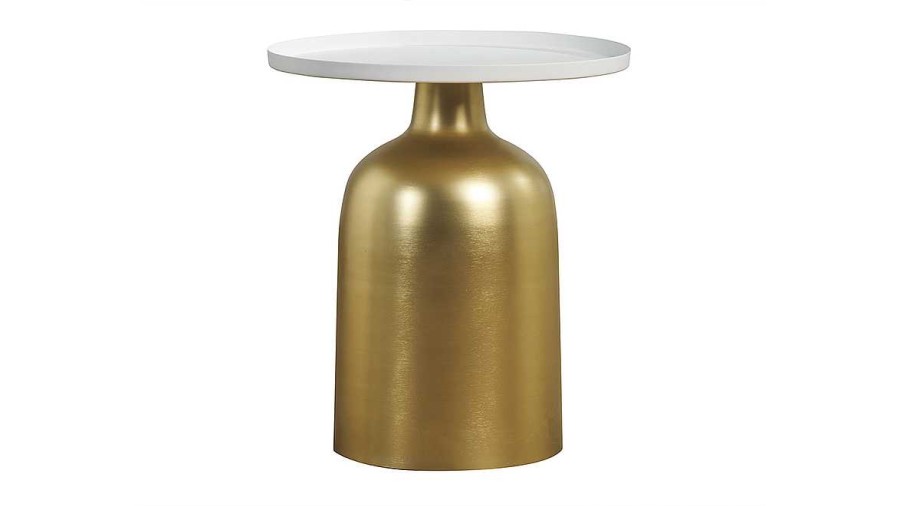 Table Miliboo | Table D'Appoint Design Ronde En M Tal Dor Et Plateau Blanc Mat Ramses