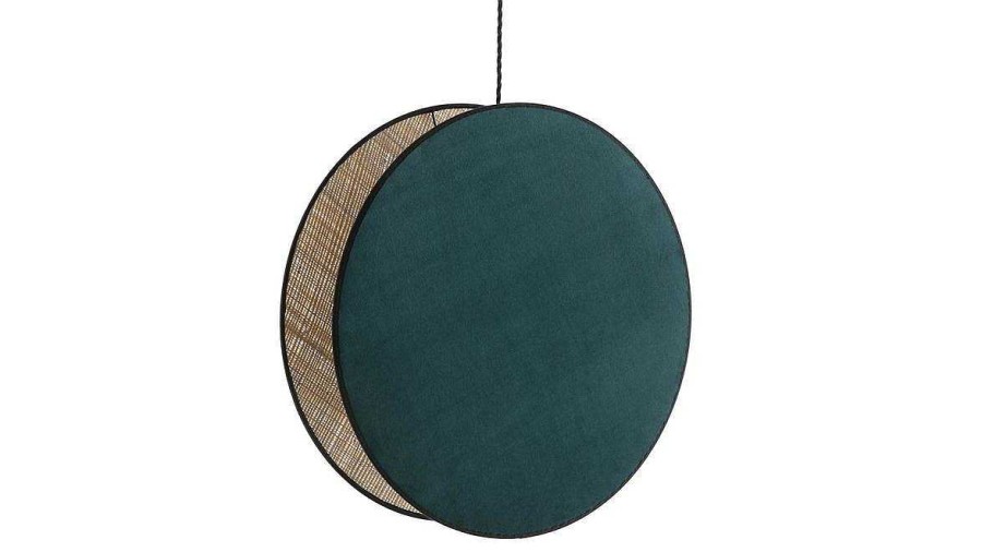 Luminaire Miliboo | Suspension Bi-Mati Re En Tissu Velours Bleu Paon Et Rabane Naturelle D49 Cm Verso