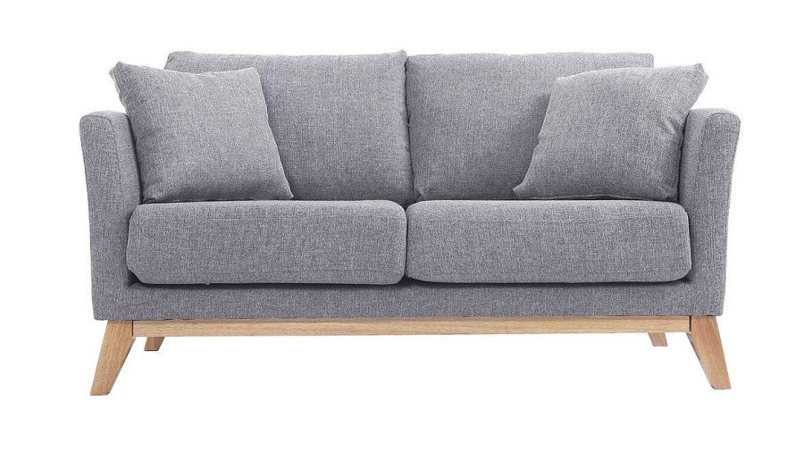 Canap & Fauteuil Miliboo Canap Design | Canap Scandinave D Houssable 2 Places En Tissu Gris Clair Et Bois Clair Oslo