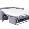 Canap & Fauteuil Miliboo Canap Convertible | Canap Convertible 3 Places En Tissu Gris Clair Et Bois Clair Avec Matelas L140 Cm 12 Cm Graham